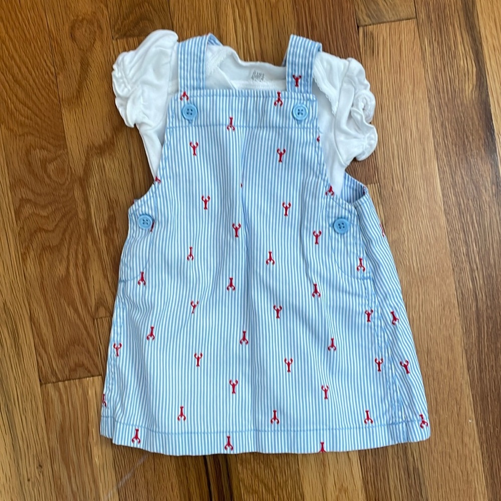 NWOT blue and white striped lobster dress with white onesie